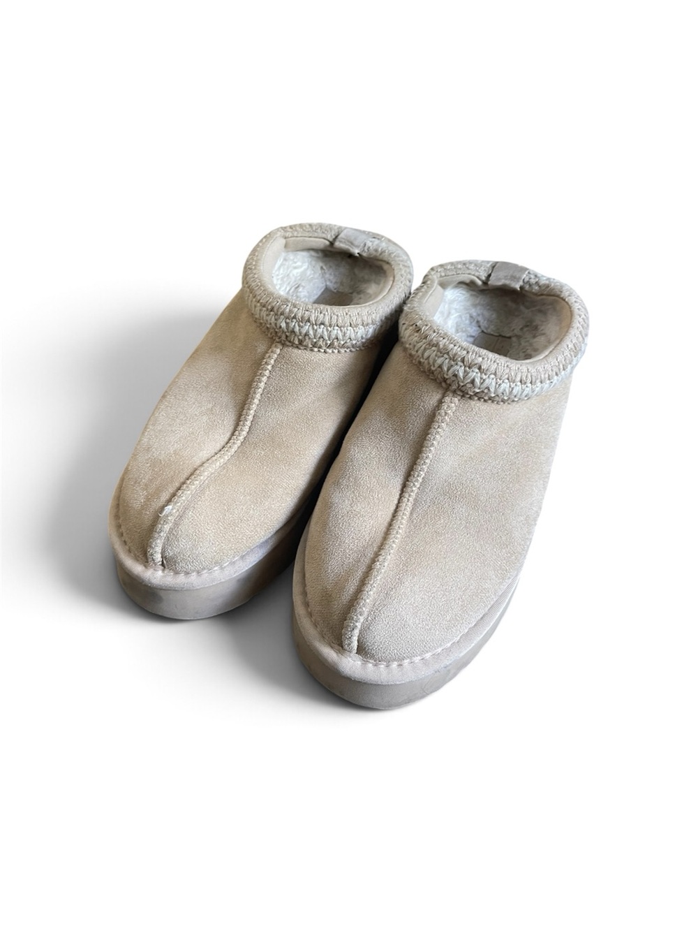 Altar'd State Tan Suede Faux Fur Lined Platform Clog Slippers Size 9 Fall Preppy